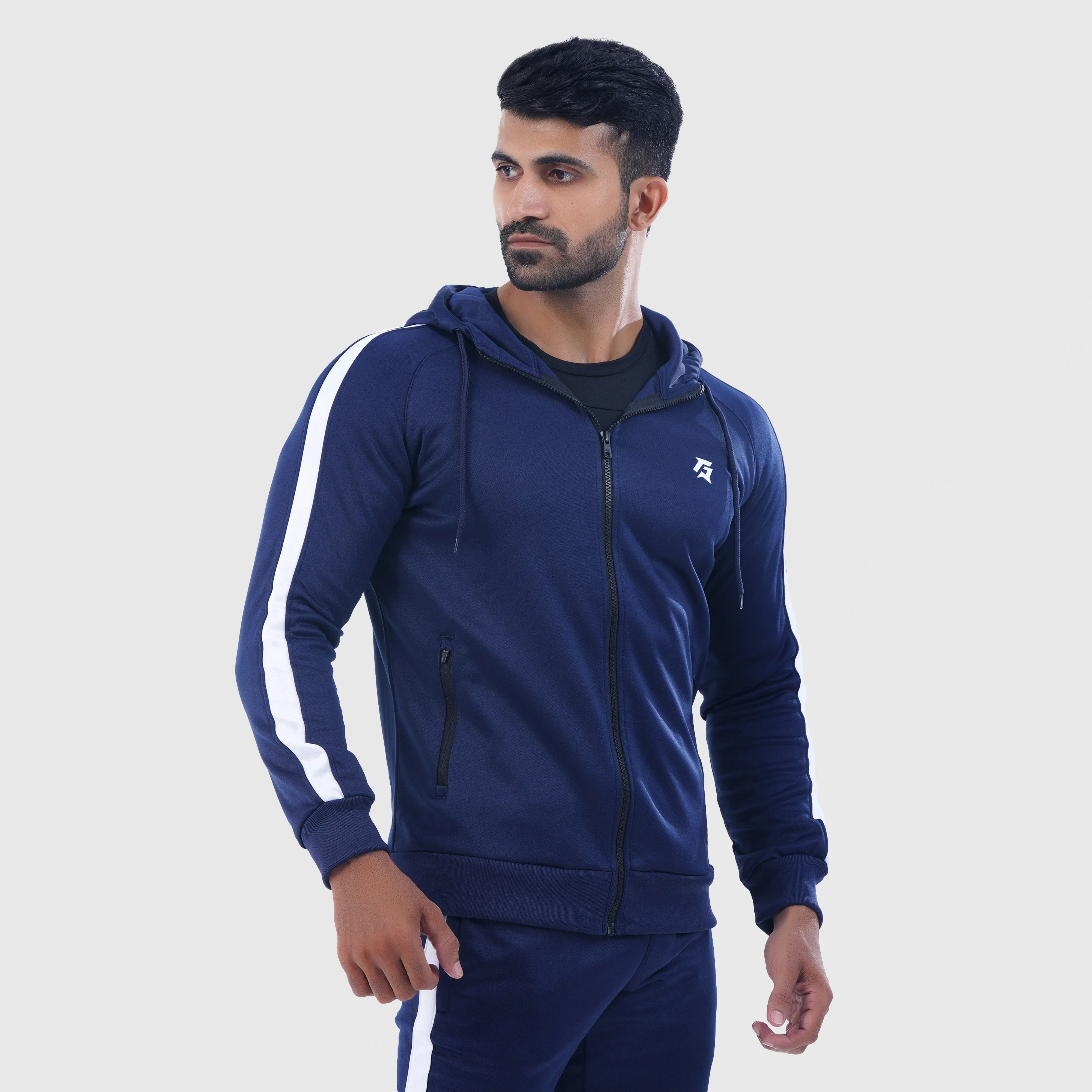 Poly Tracksuit Zipper Hoodie (Navy)