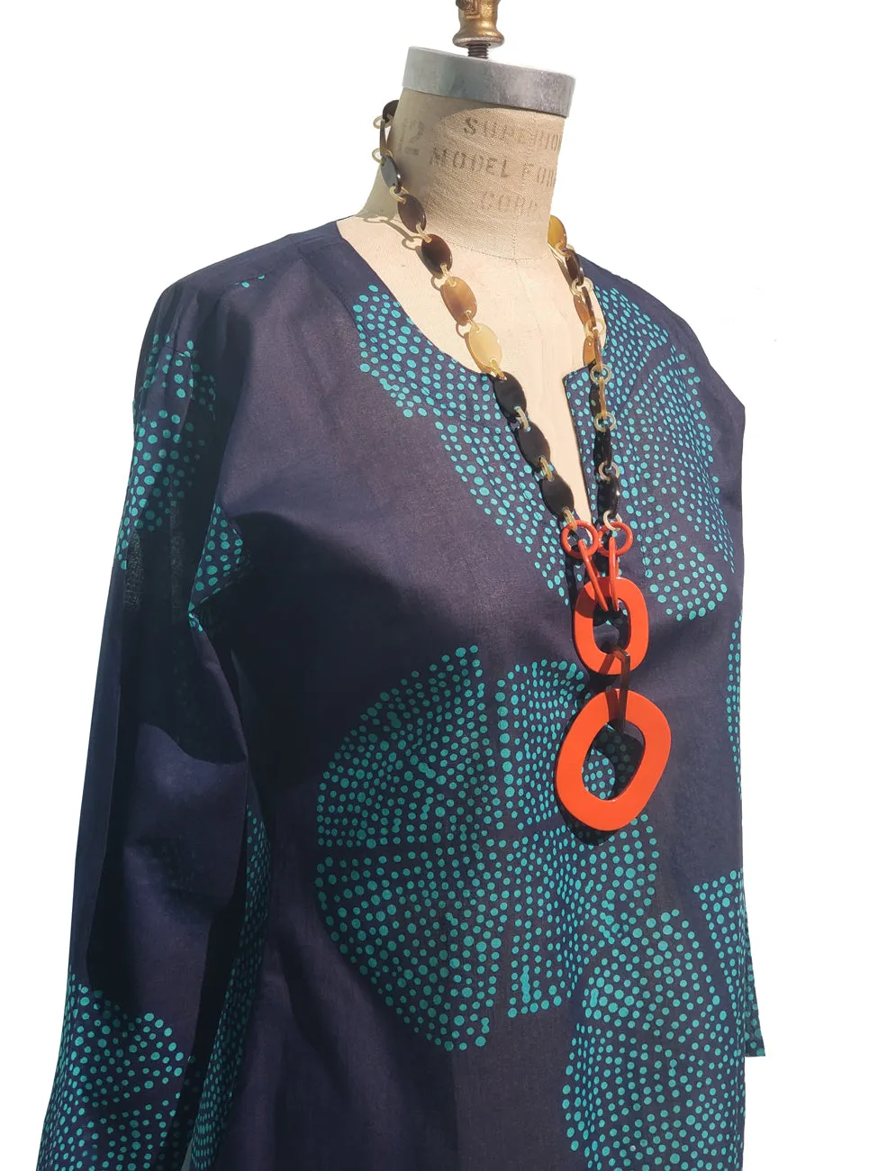 Raja Cotton Tunic Navy Turquoise Polka Dots