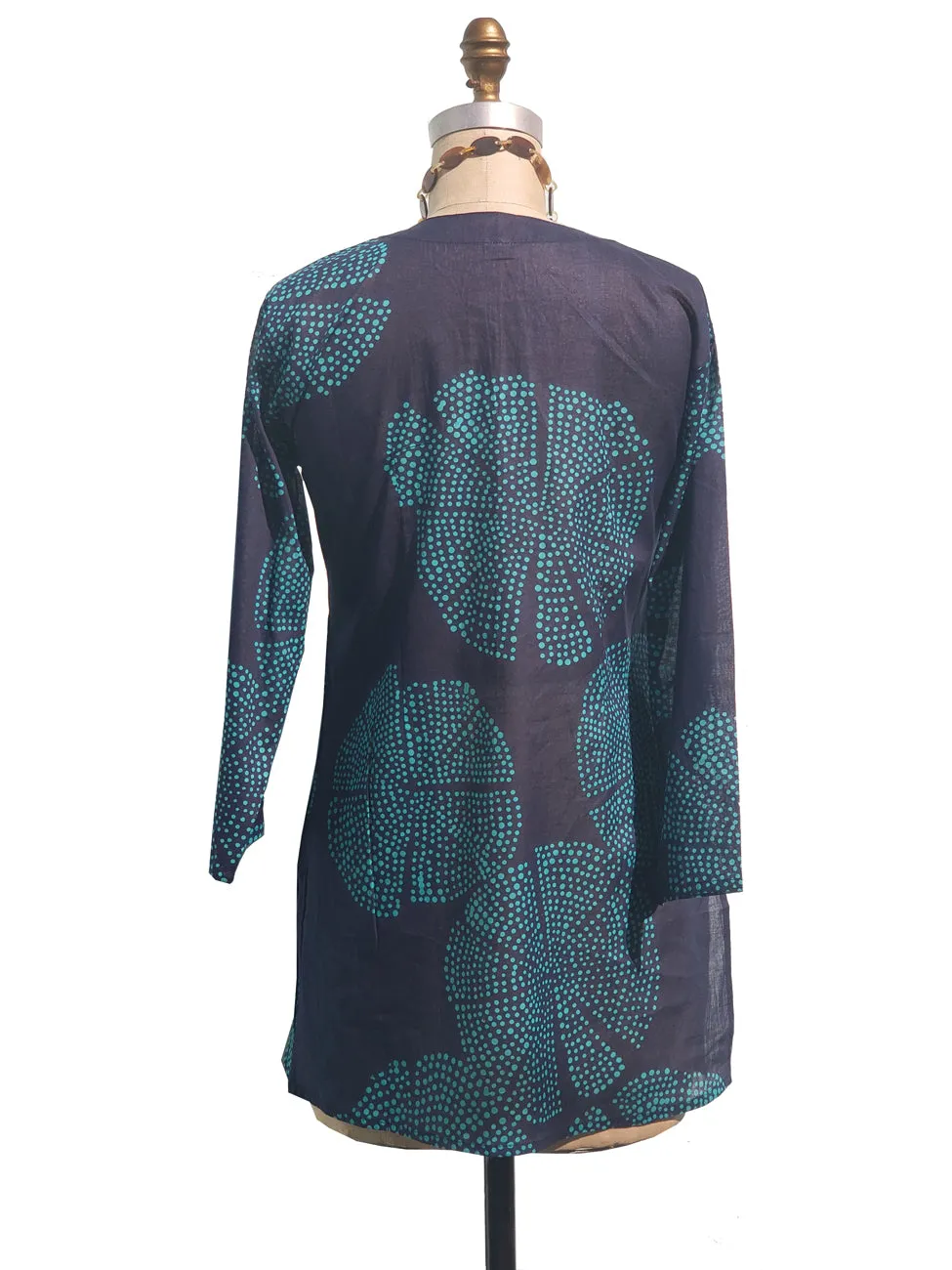 Raja Cotton Tunic Navy Turquoise Polka Dots