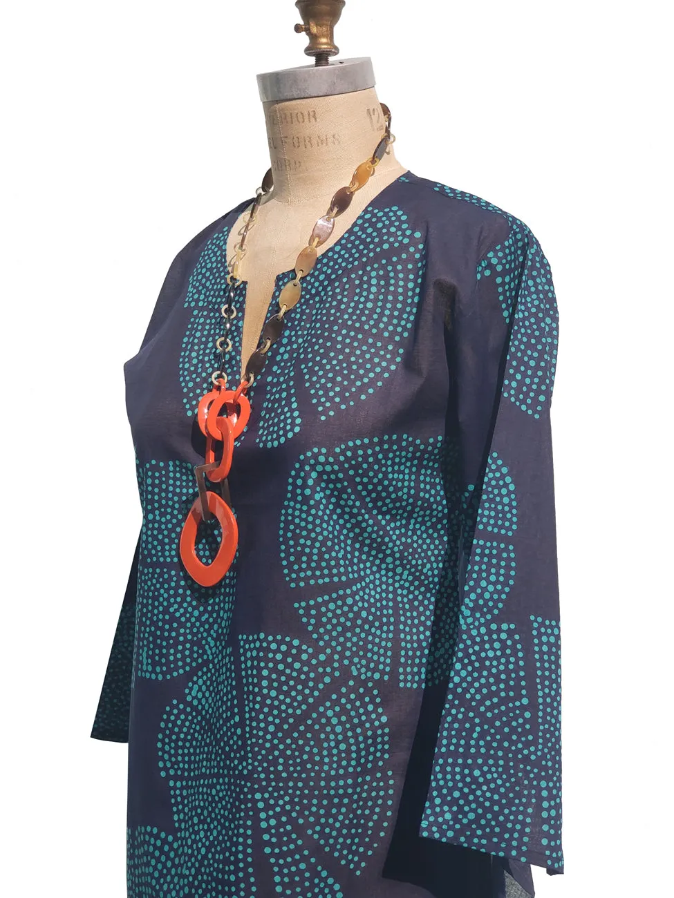 Raja Cotton Tunic Navy Turquoise Polka Dots