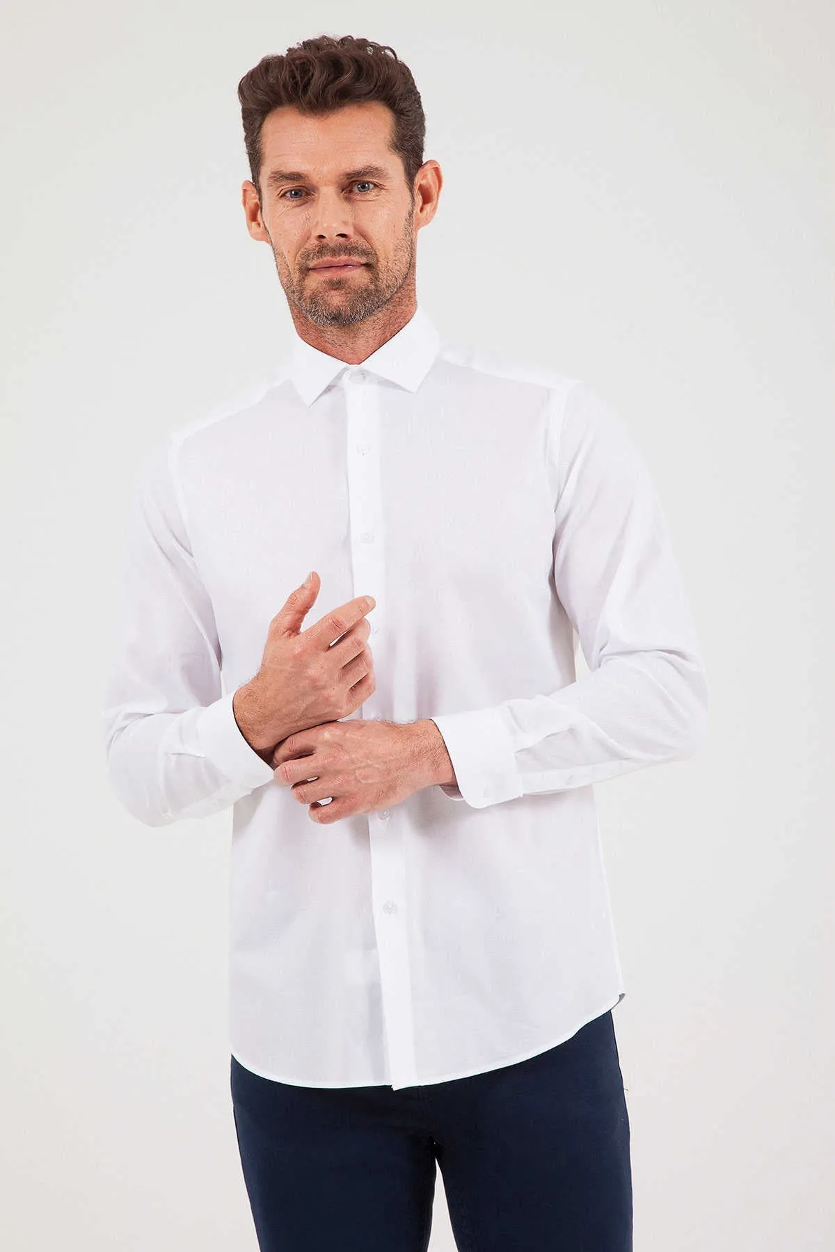 Regular Fit Long Sleeve 100% Cotton White Dress Shirt