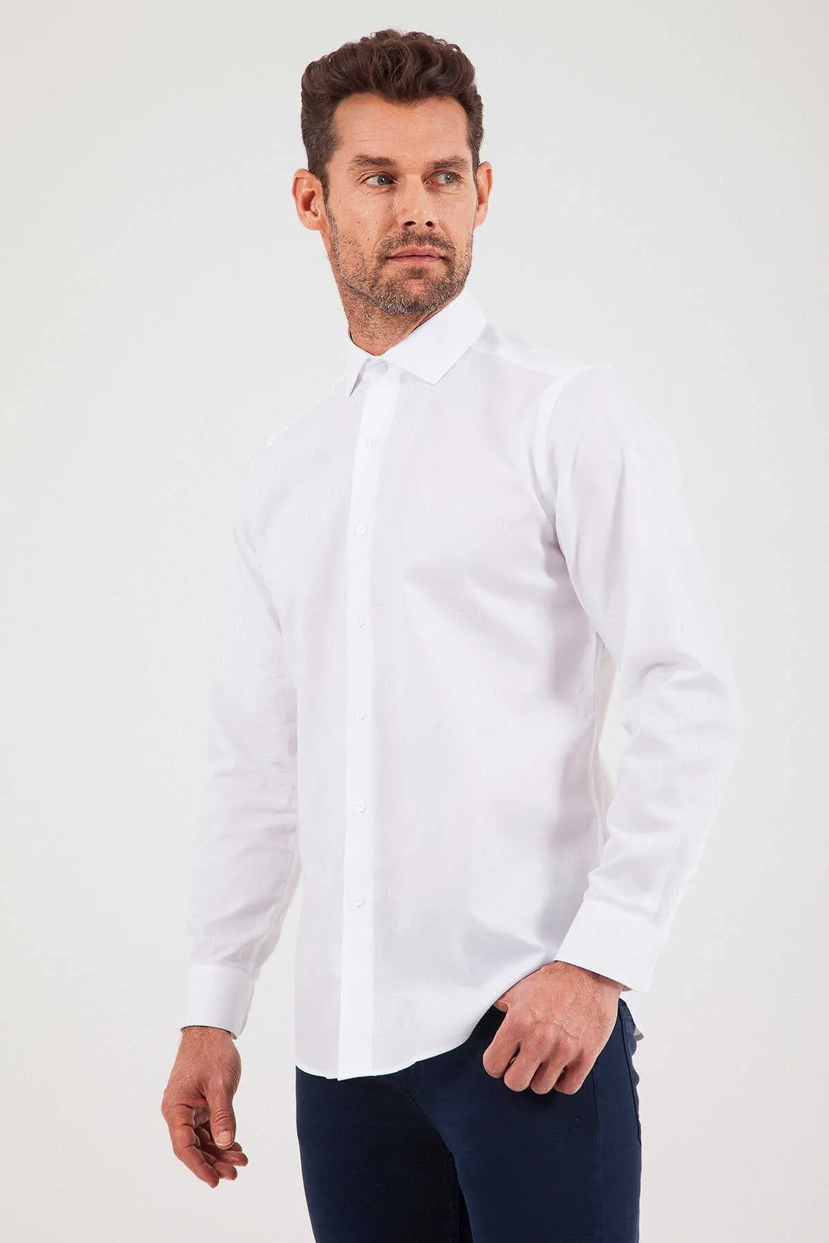 Regular Fit Long Sleeve 100% Cotton White Dress Shirt