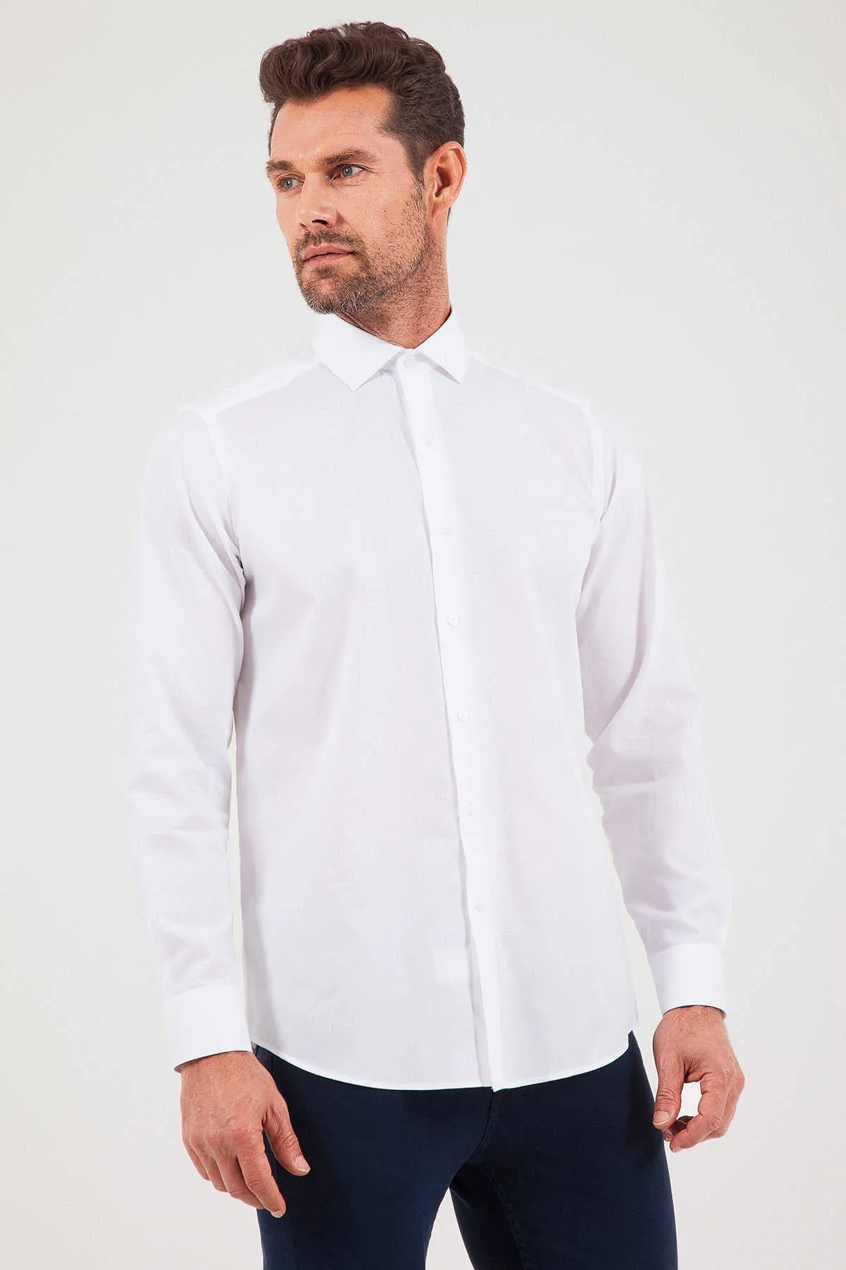 Regular Fit Long Sleeve 100% Cotton White Dress Shirt