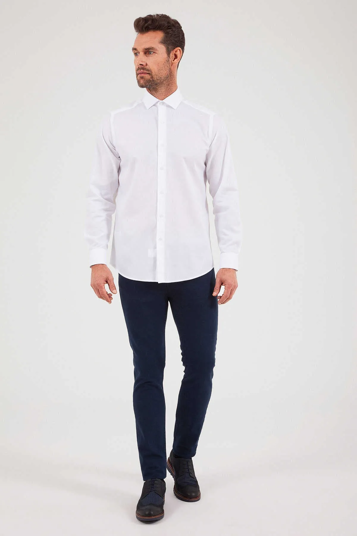 Regular Fit Long Sleeve 100% Cotton White Dress Shirt