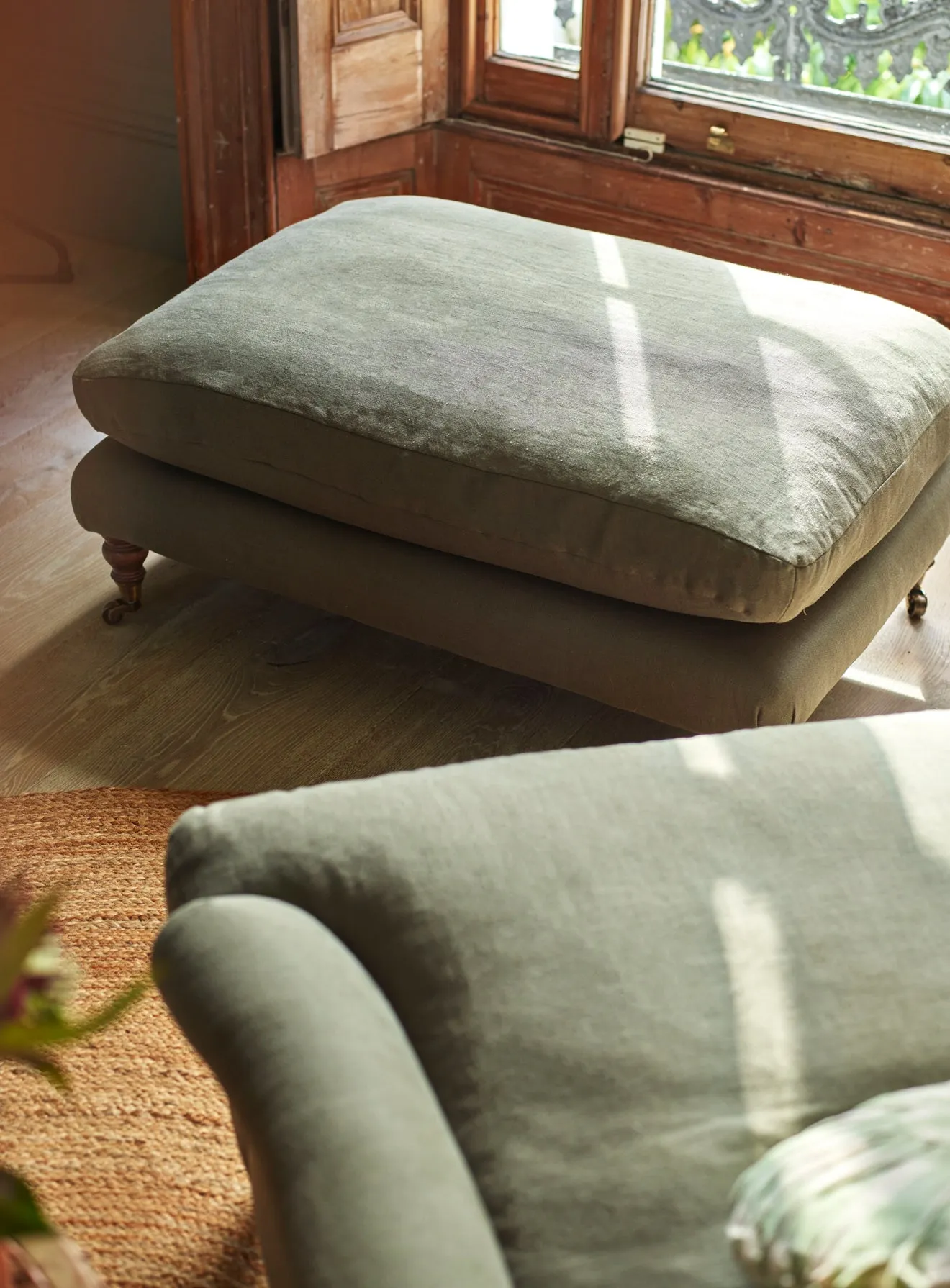 Remy Footstool, Ecru Linen