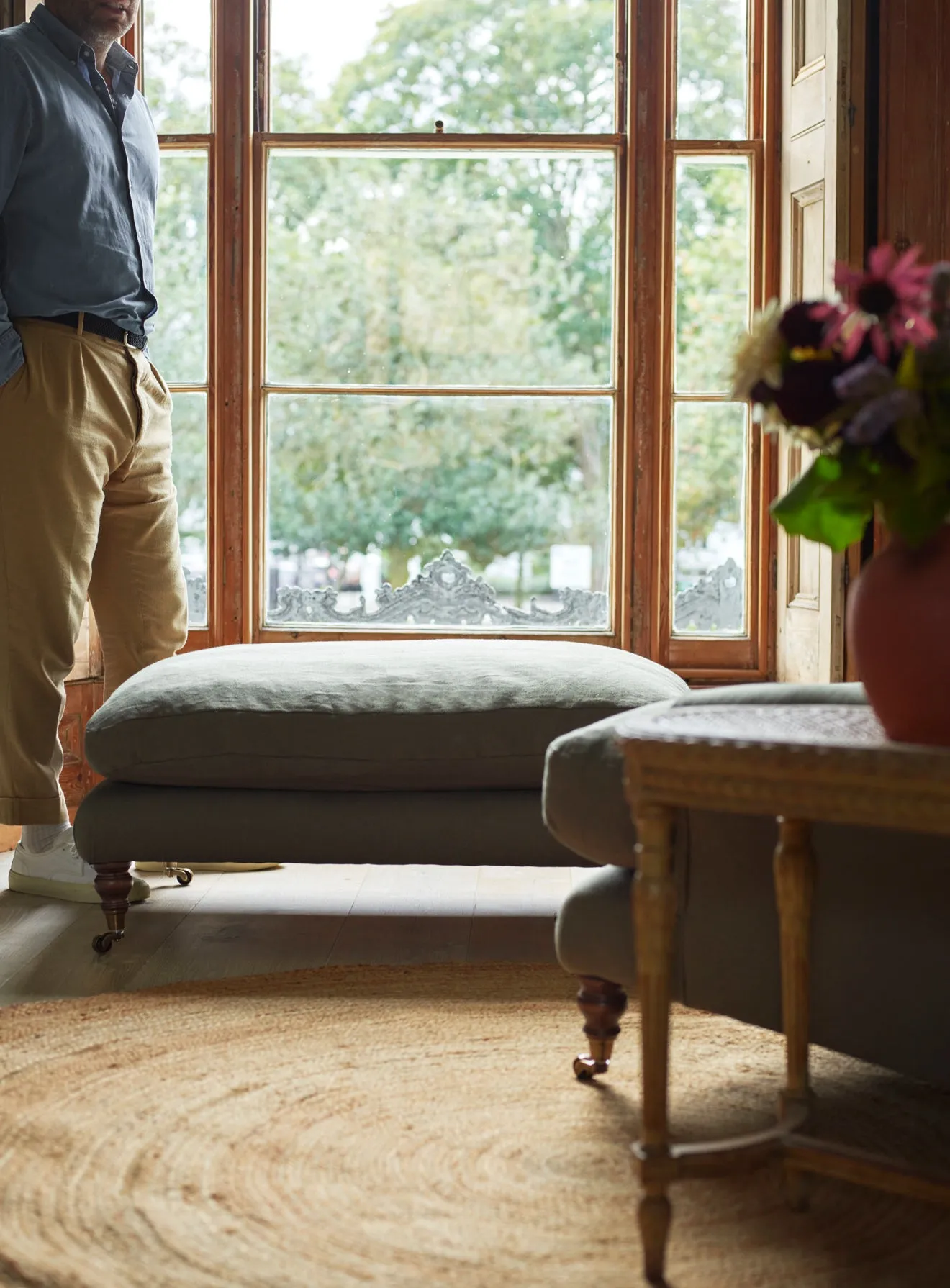 Remy Footstool, Flax Linen