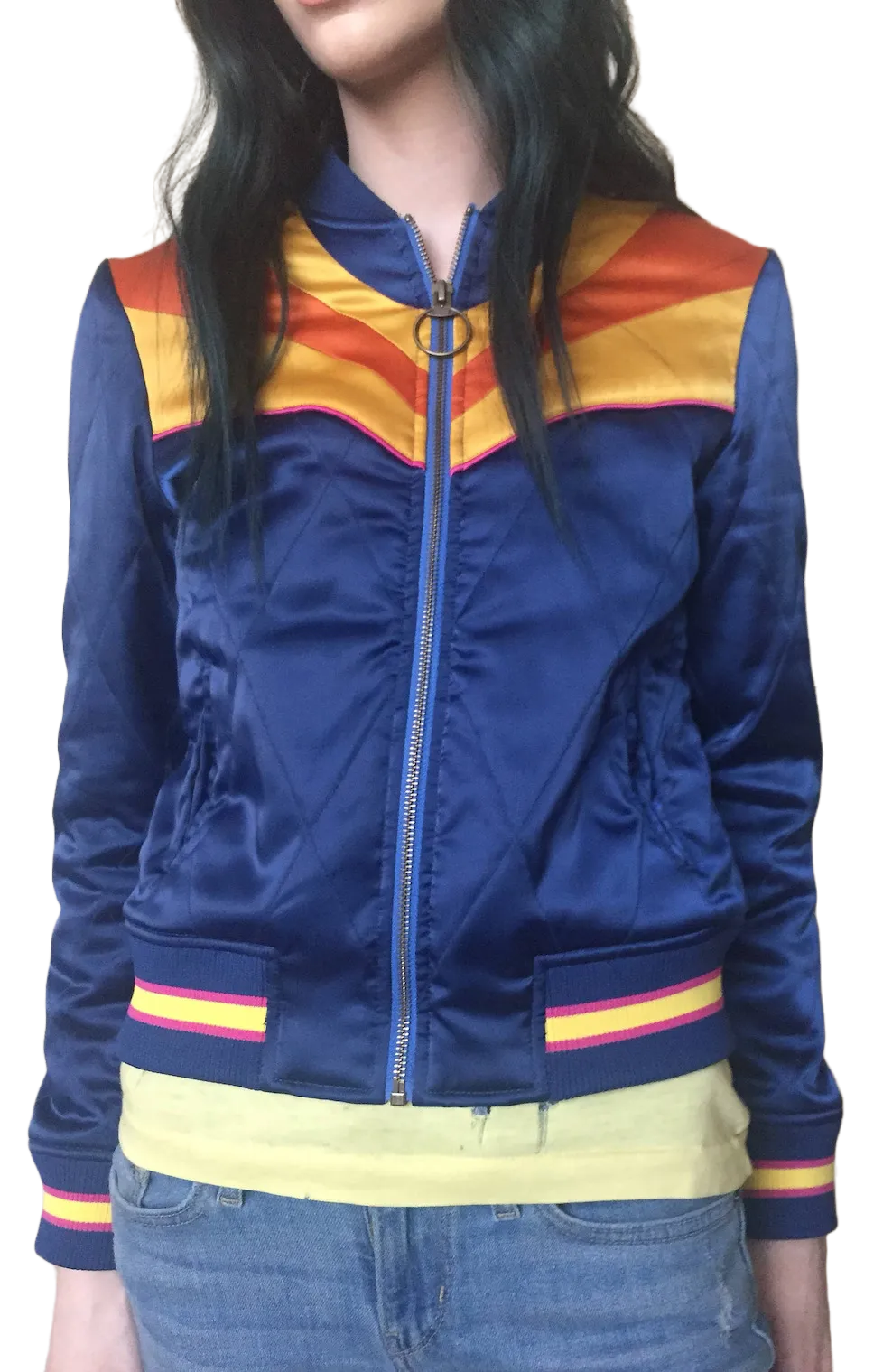 Rising Sun Navy Blue Quilted 70s Style Bomber Jacket