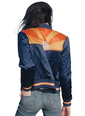 Rising Sun Navy Blue Quilted 70s Style Bomber Jacket