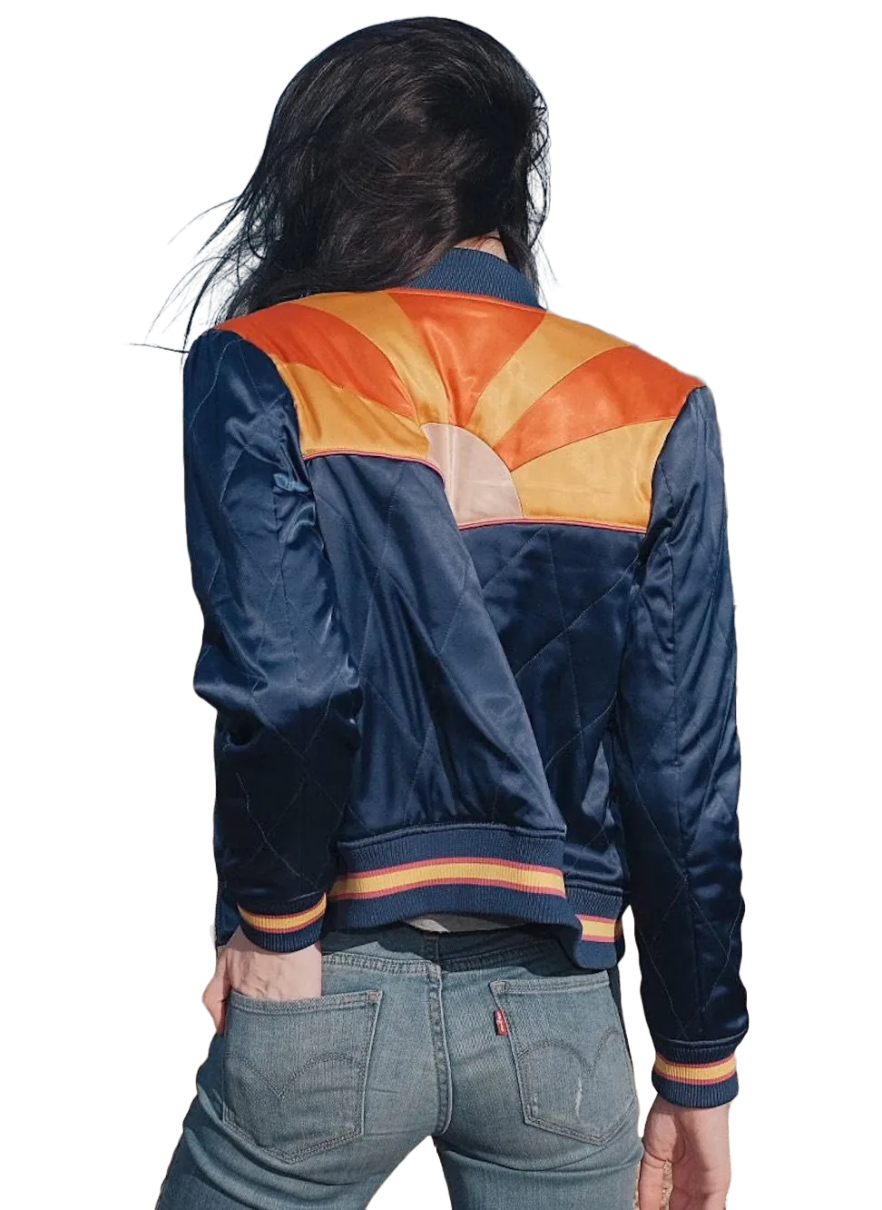 Rising Sun Navy Blue Quilted 70s Style Bomber Jacket