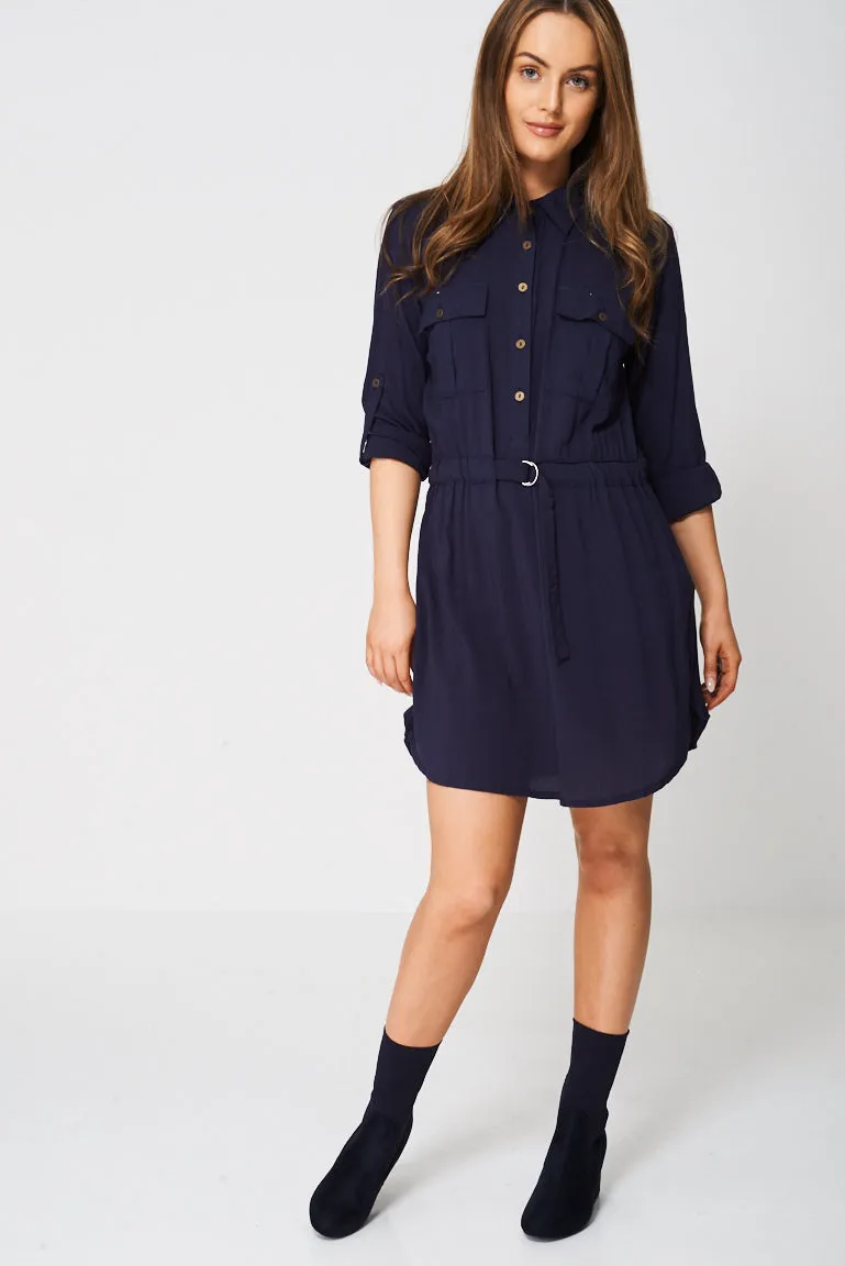 Shirt Dress With Metal Ring Belt Ex-Branded