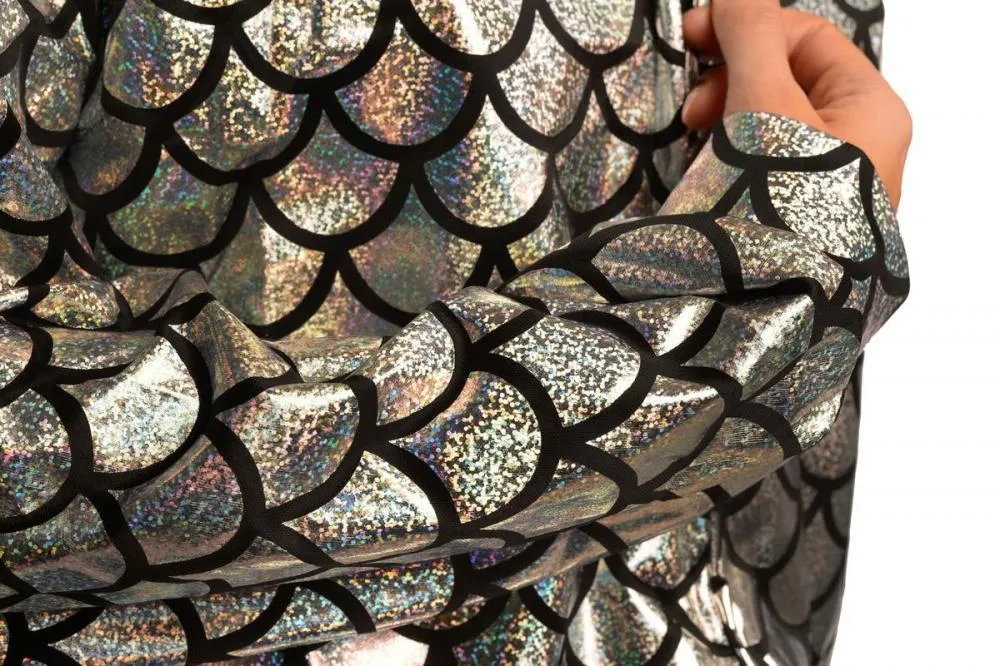 Silver Shiny Gloss Mermaid Scales Unisex Zip Disco Jacket