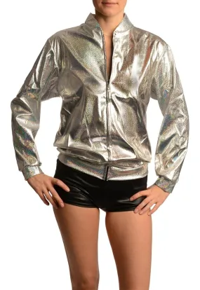 Silver Shiny Gloss Sparkles Unisex Zip Disco Jacket