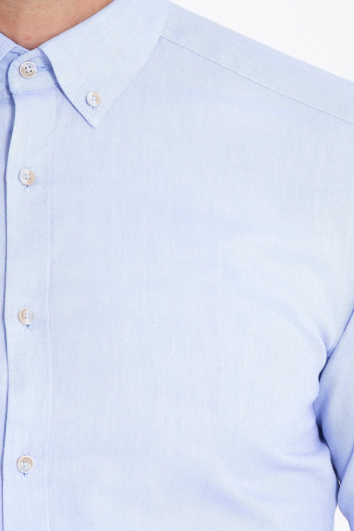 Slim Fit 100% Cotton Button-Down Light Blue Casual Shirt