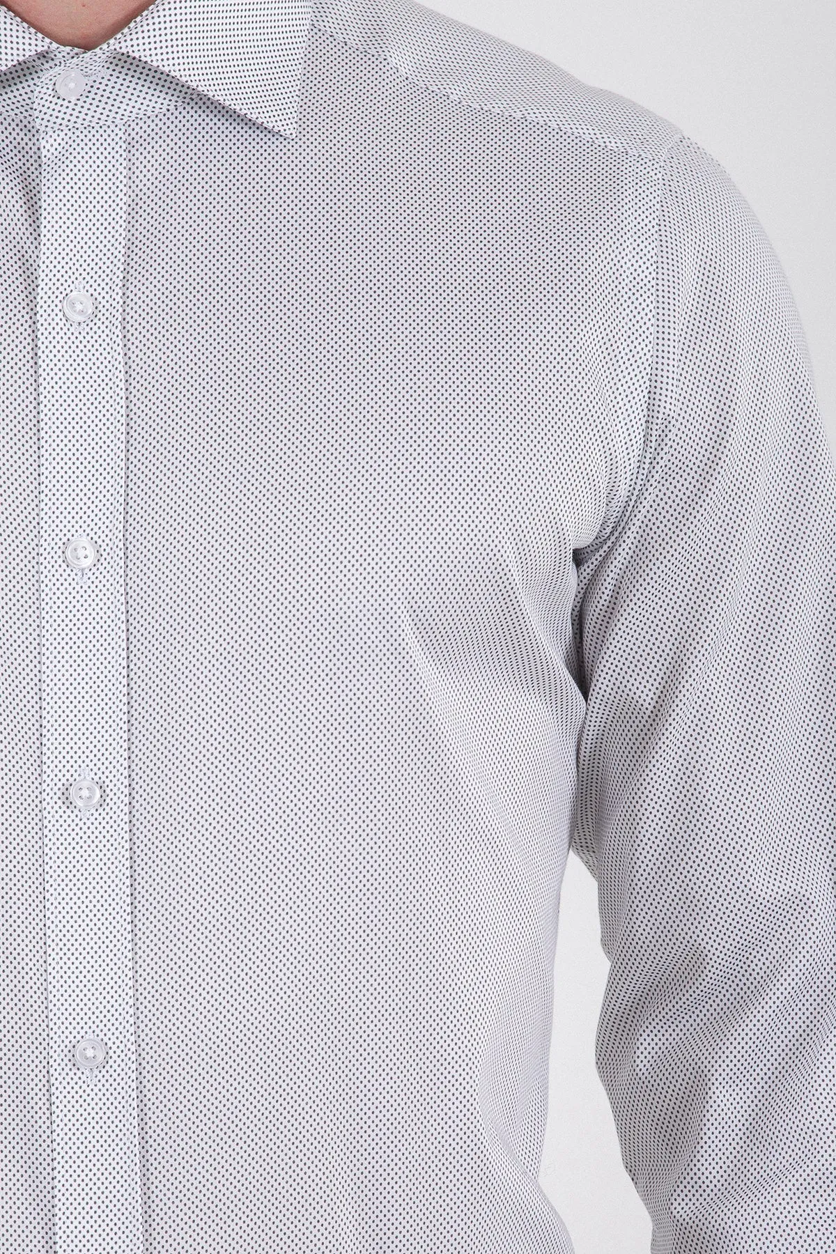 Slim Fit Dot Printed 100% Cotton Gray Dress Shirt