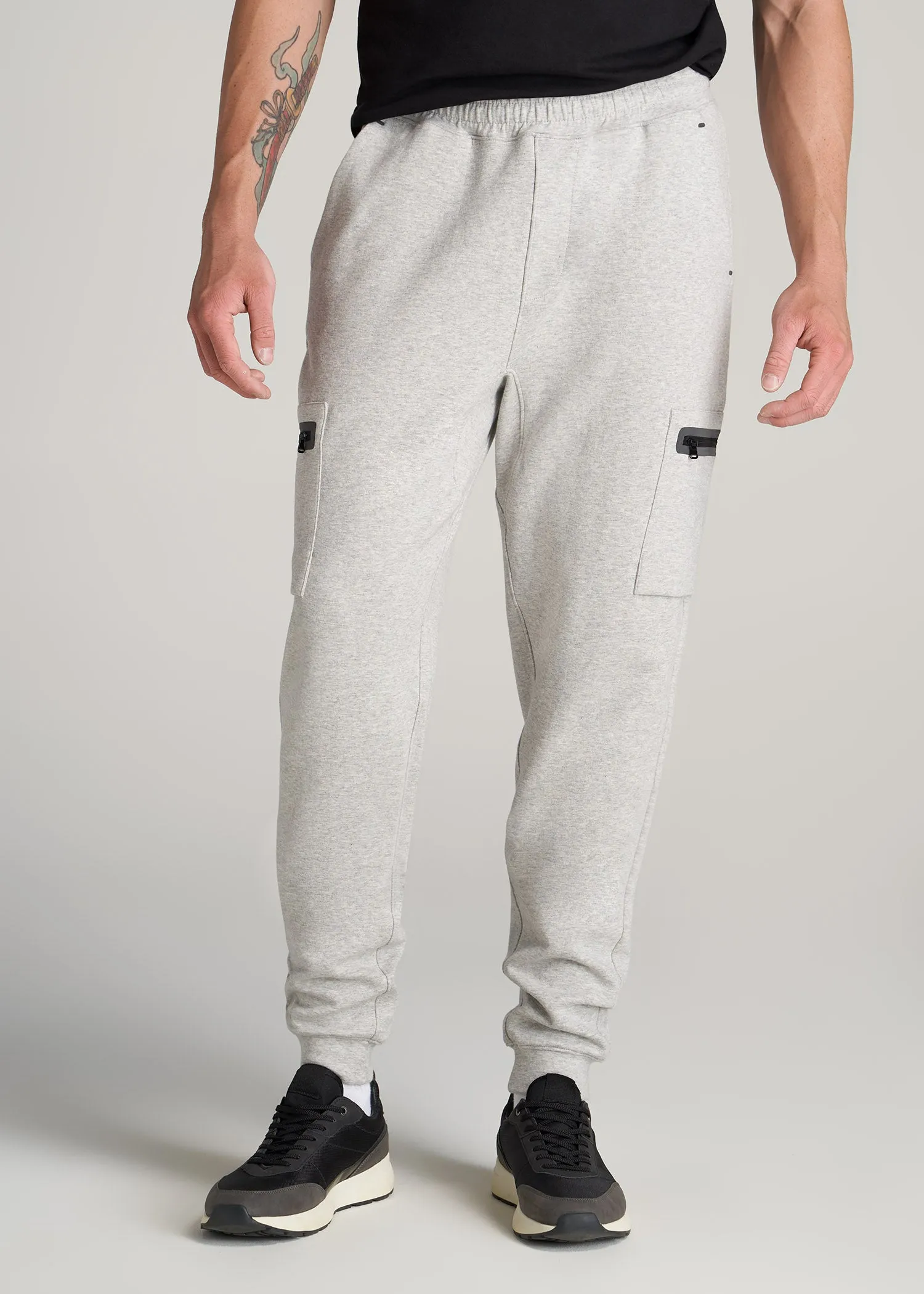 Utility Fleece Cargo Joggers for Tall Men in Grey Mix