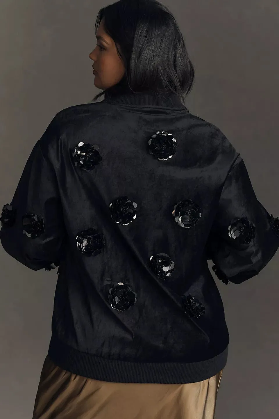 Velvet Floral Embroidered Bomber Jacket