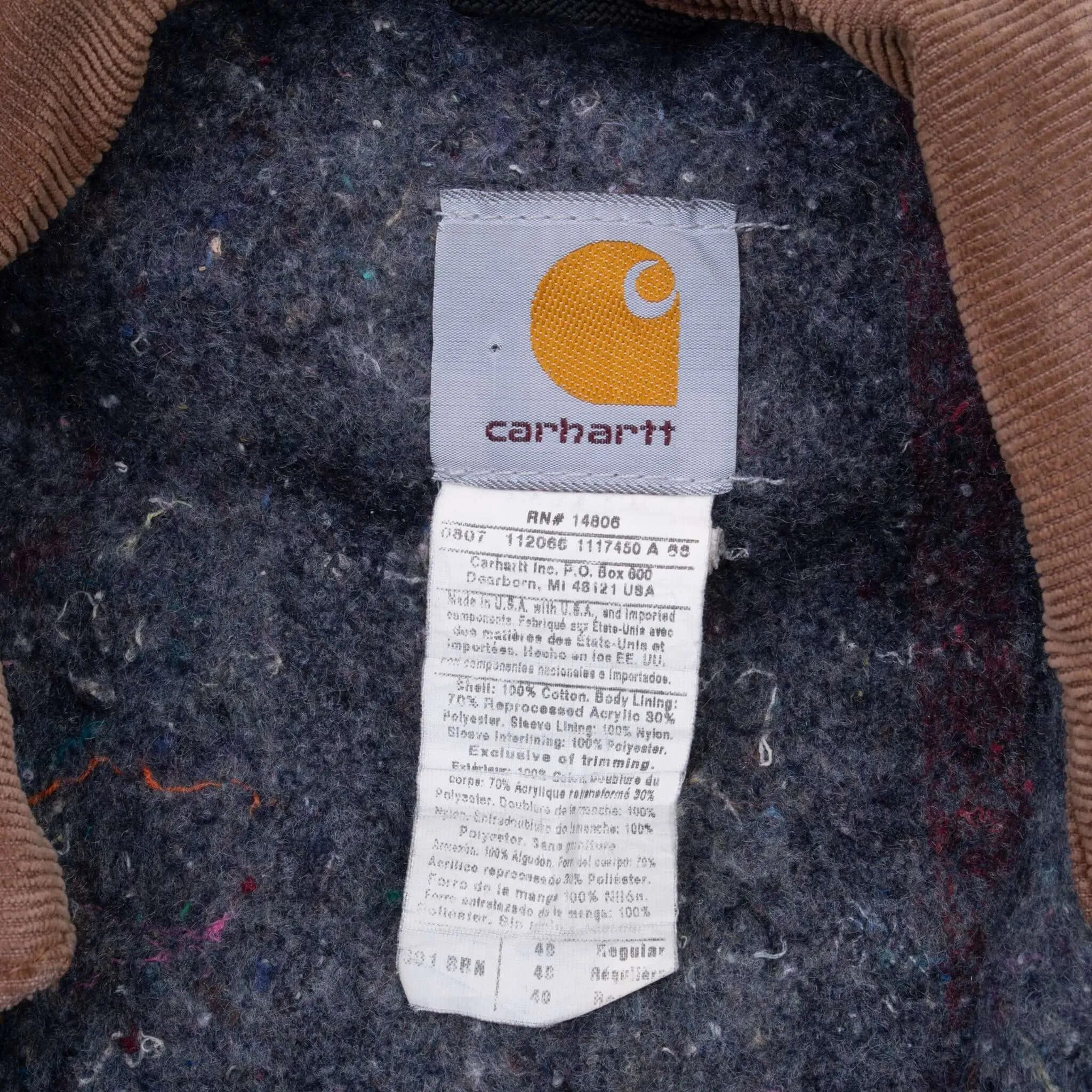 VINTAGE CARHARTT DETROIT BLANKET LINED BROWN JACKET J01 BRN 2007 MEDIUM MADE USA