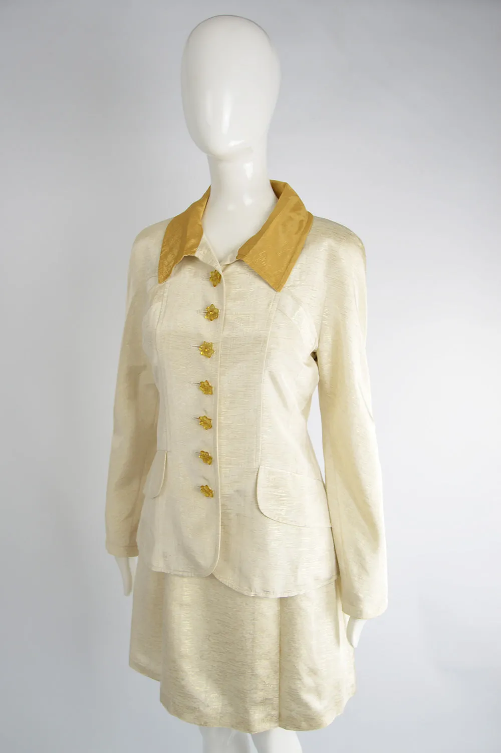 Vintage Cream & Gold Lamé Faille Suit, 1990s