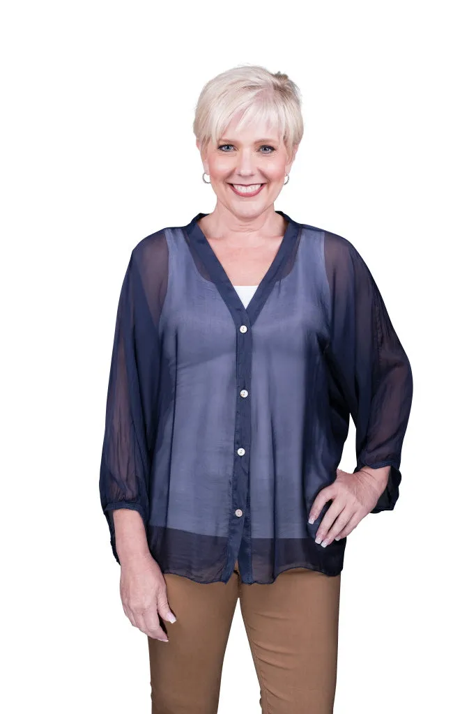 Viola Silk Button Front Blouse (BQ208)