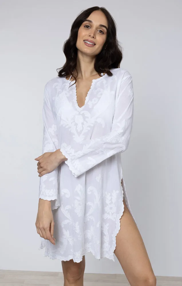 White Floral Embroidered Kaftan