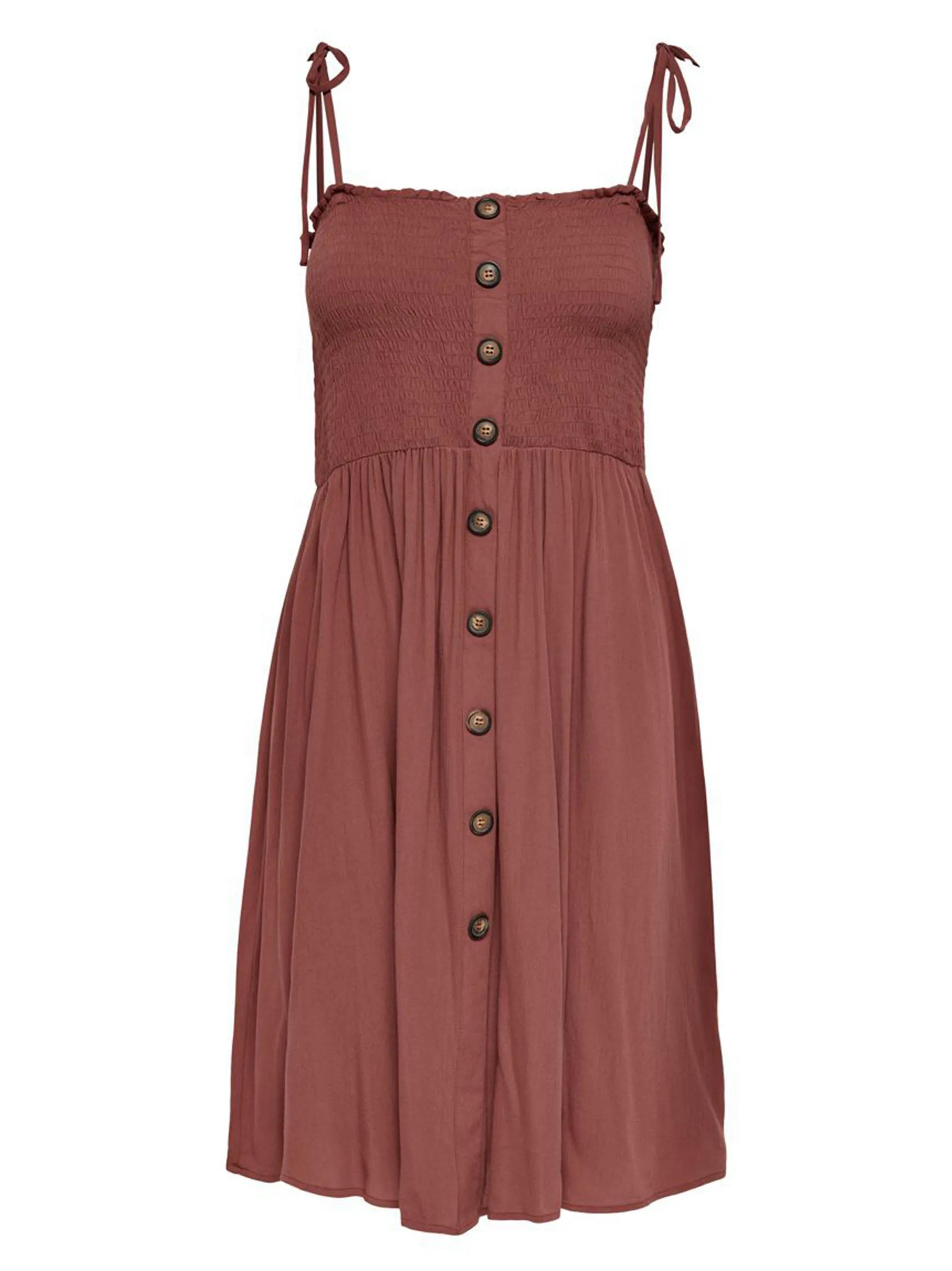 Women Smocked Chest Dress,Brown