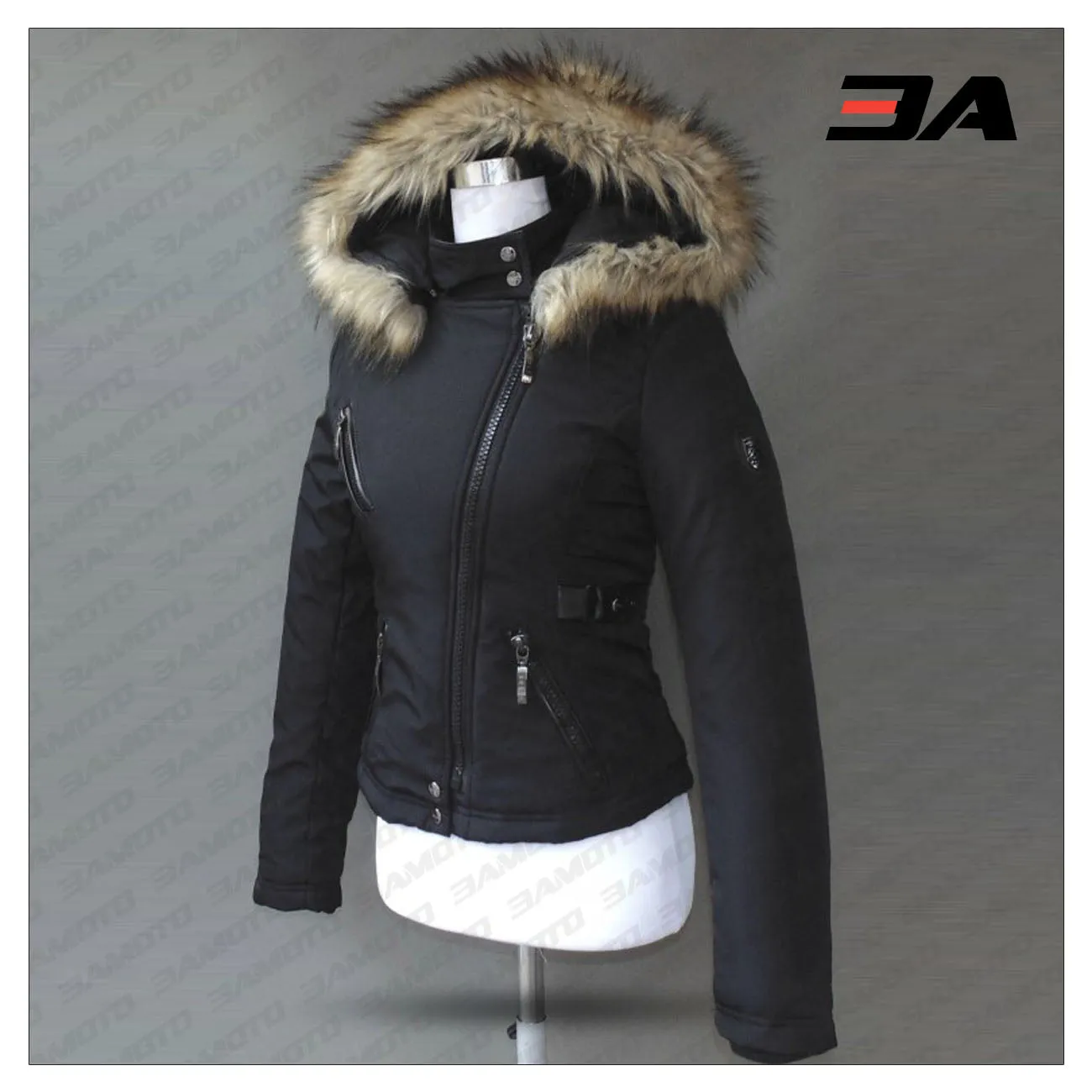 Women's Leather And Fur Down Jacket Black