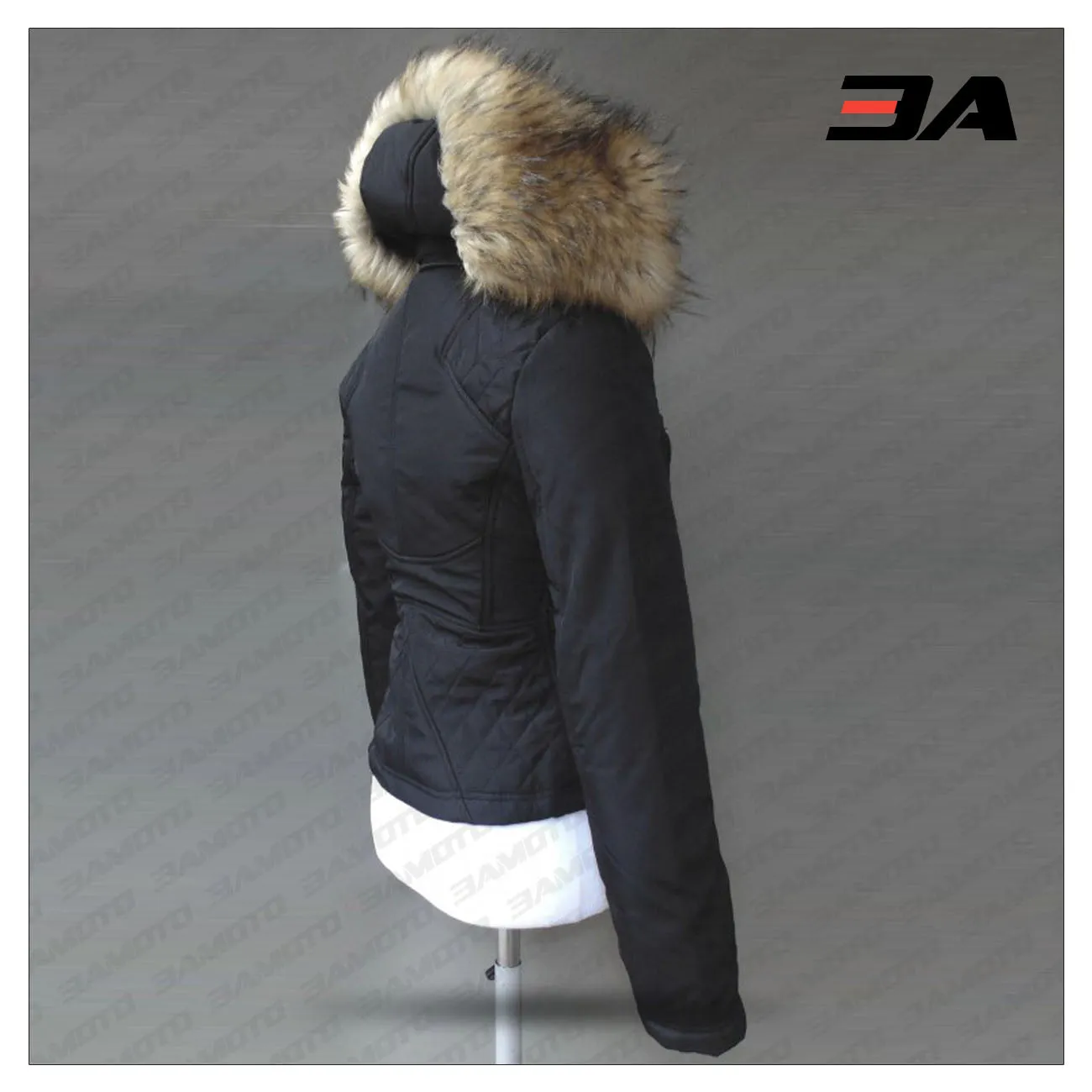 Women's Leather And Fur Down Jacket Black