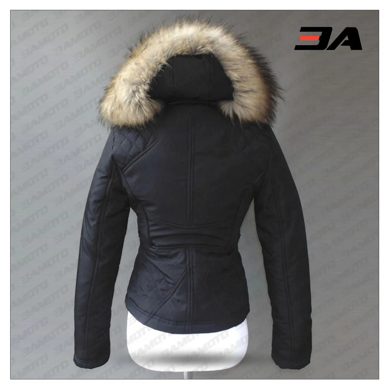 Women's Leather And Fur Down Jacket Black