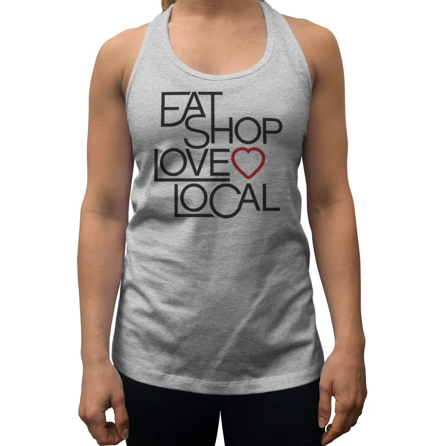 Women's Love Shop Eat Local Racerback Tank Top