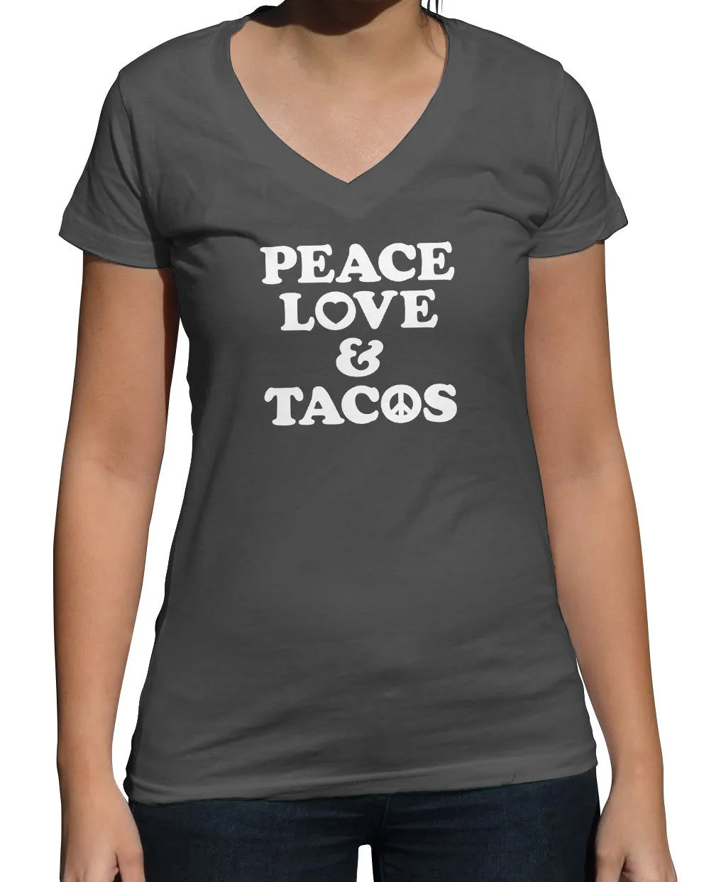 Women's Peace Love and Tacos Vneck T-Shirt