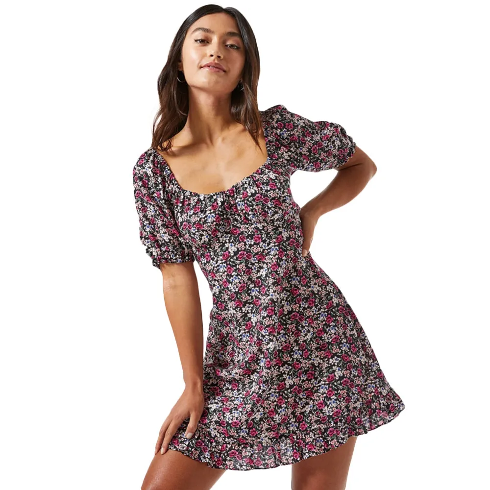 Women's Ruffled Floral Mini Dress,Multi