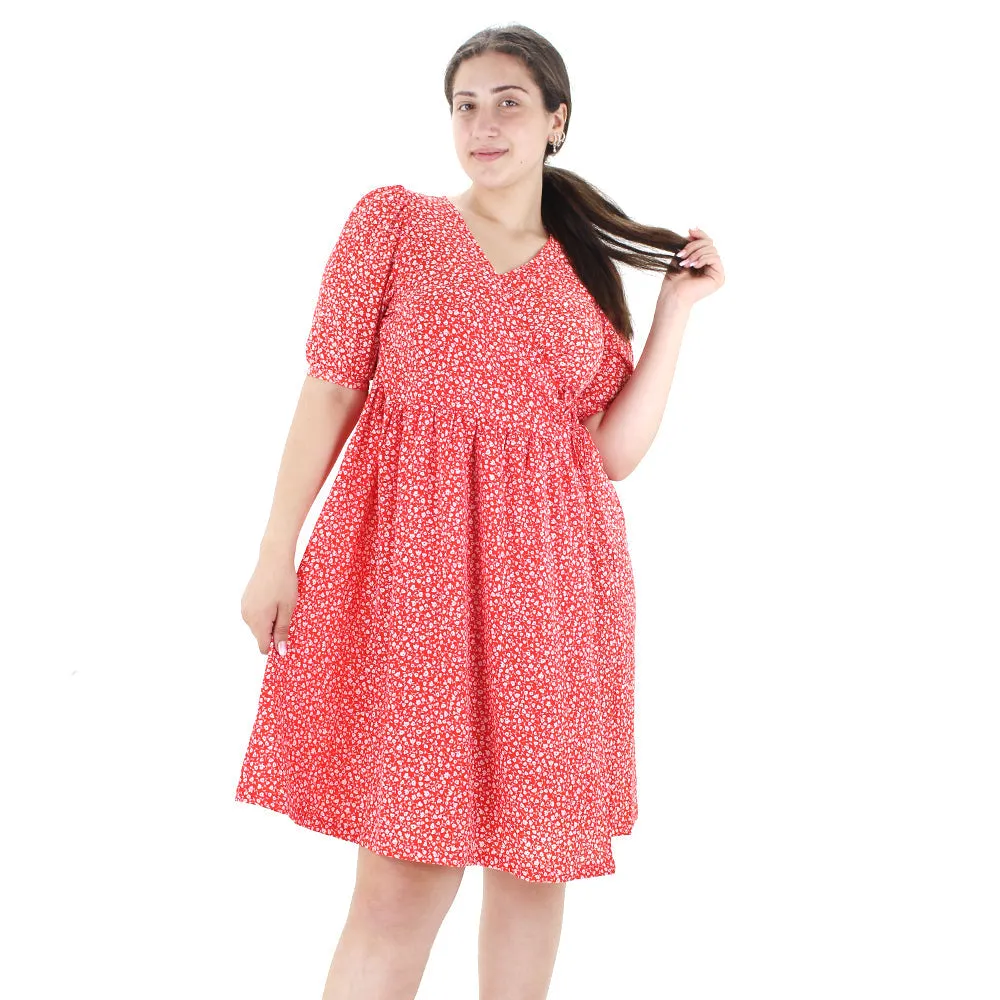 Women's Tie Front Floral Dress Oversized,Red