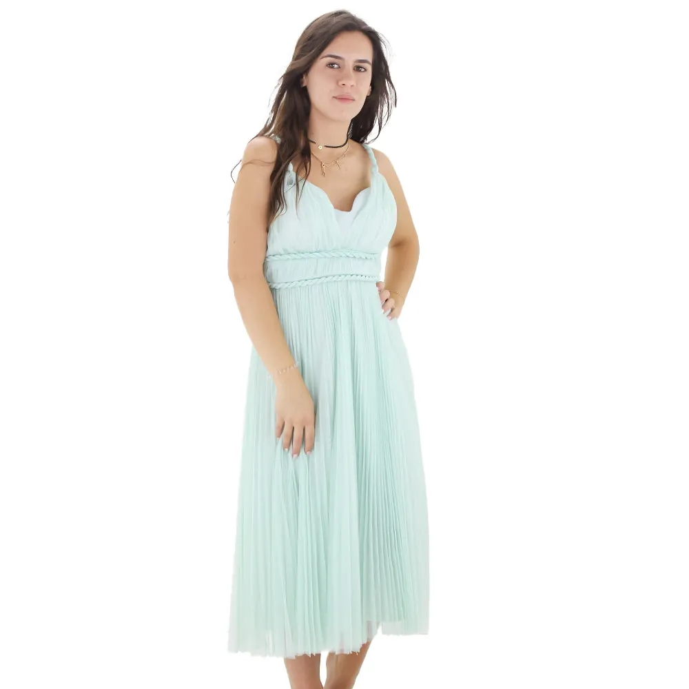 Women's Twist Strap Plunge Tulle Midi Dress,Mint